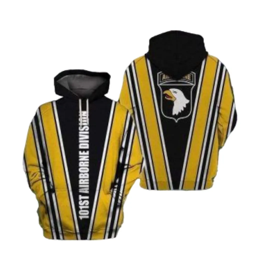 101 Airborne Black Yellow Hoodie, Zip-up Hoodie