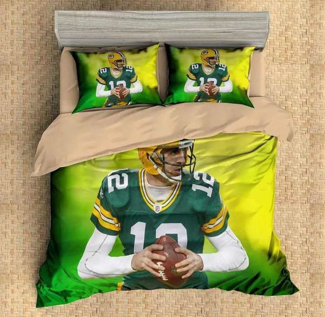 3D Aaron Rodgers Green Bay Packers  NFL Football Team Bedding Set Duvet Cover With Pillowcase Amazing Gift For Football Lovers