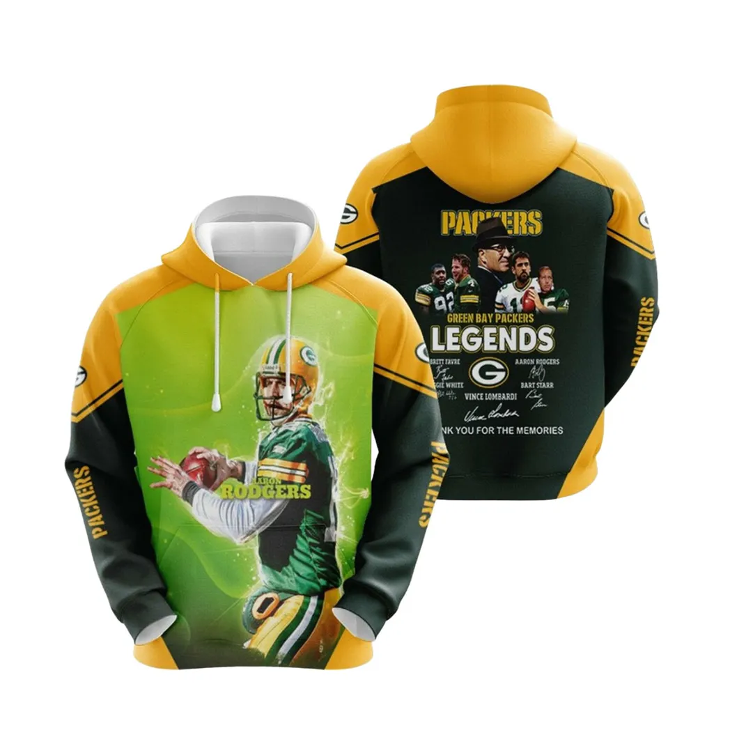 Aaron Rodgers Green Bay Packers Nfl Legends Thank For The Memories Designed Allover Gift For Rodgers Fans Packers Fans Hoodie