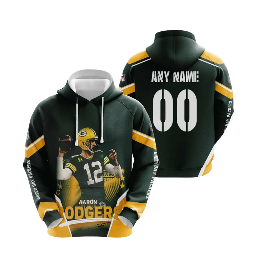 Aaron Rodgers Green Bay Packers Nfl Super Star The Leader Champions Designed Allover Custom Name Number Gift For Rodgers Fans Packers Fans Hoodie