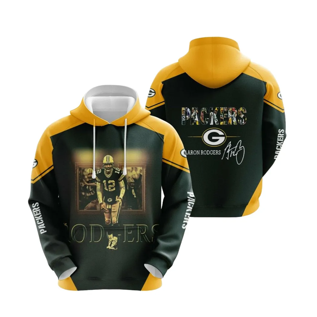 Aaron Rodgers Green Bay Packers Nfl The Goat Signature Designed Allover Gift For Rodgers Fans Packers Fans Hoodie