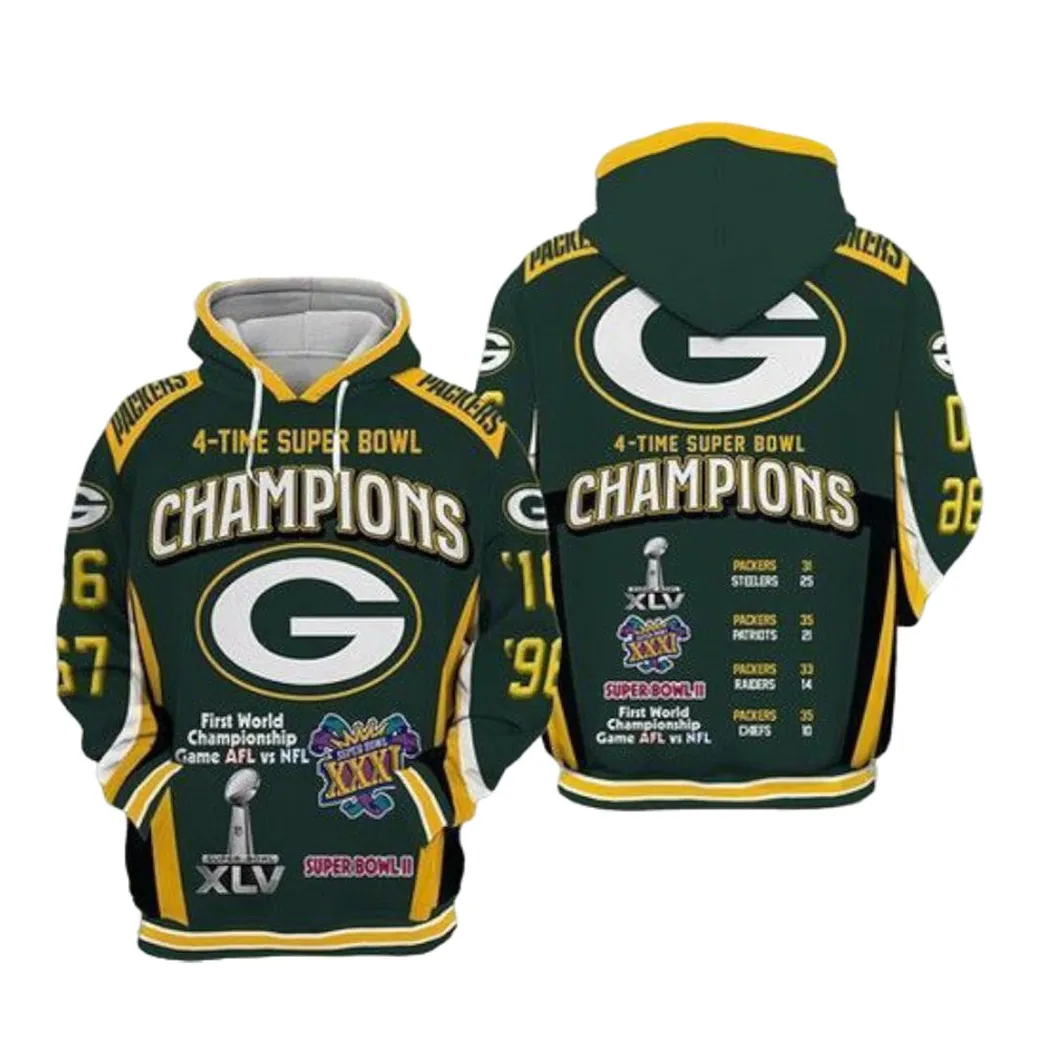 Amazon Sports Team Green Bay Packers Nfl 4 Time Super Bowl Champions No217 Hoodie