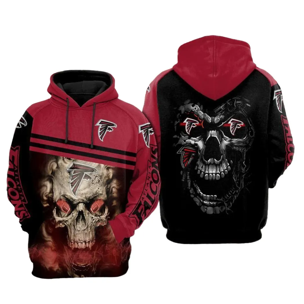 Atlanta Falcons NFL Skull Red Black Men And Women Full Printing Pullover Hoodie And Zippered Atlanta Falcons Full Printing Shirt 2020