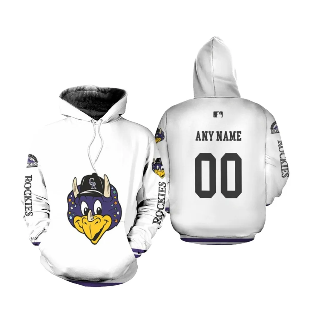 Colorado Rockies Mlb Baseball Team Dinger Logo White Designed Allover Custom Name Number Gift For Rockies Fans Hoodie