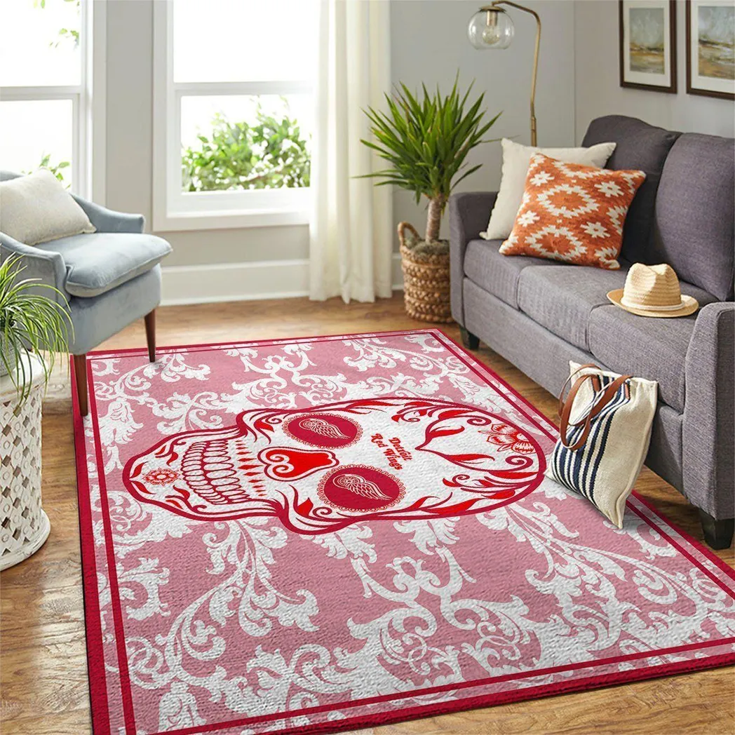 Detroit Red WingsRugs Skull Flower Style Living Room Rug Regtangle Carpet