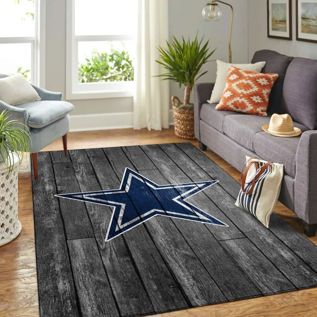 NFL Dallas Cowboys Area Rugs Football Living Room Carpet Team Logo Gray Wooden