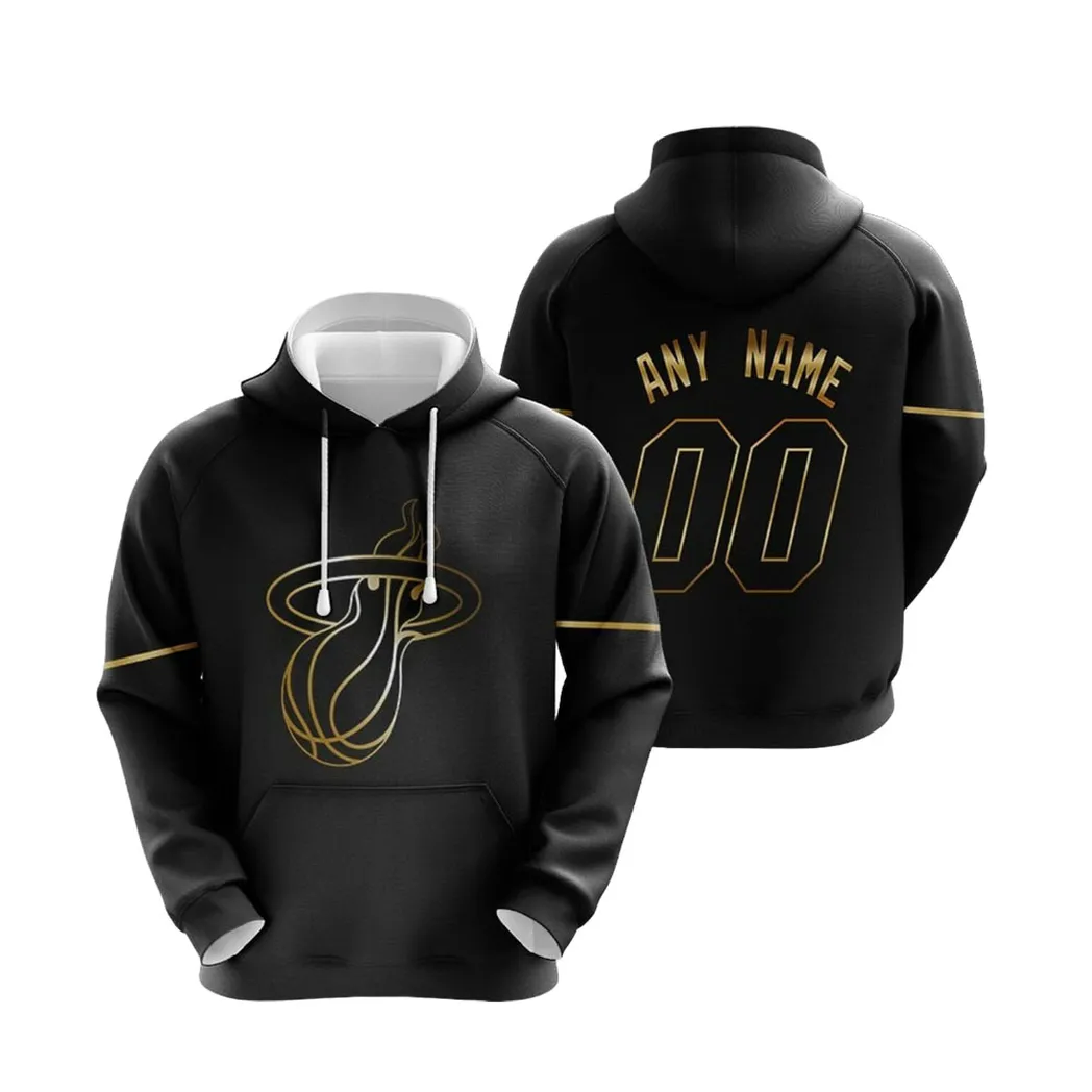 Personalized Miami Heat 00 Anyname Nba Golden Edition Black Jersey Inspired Style Gift For Miami Heat Fans Hoodie