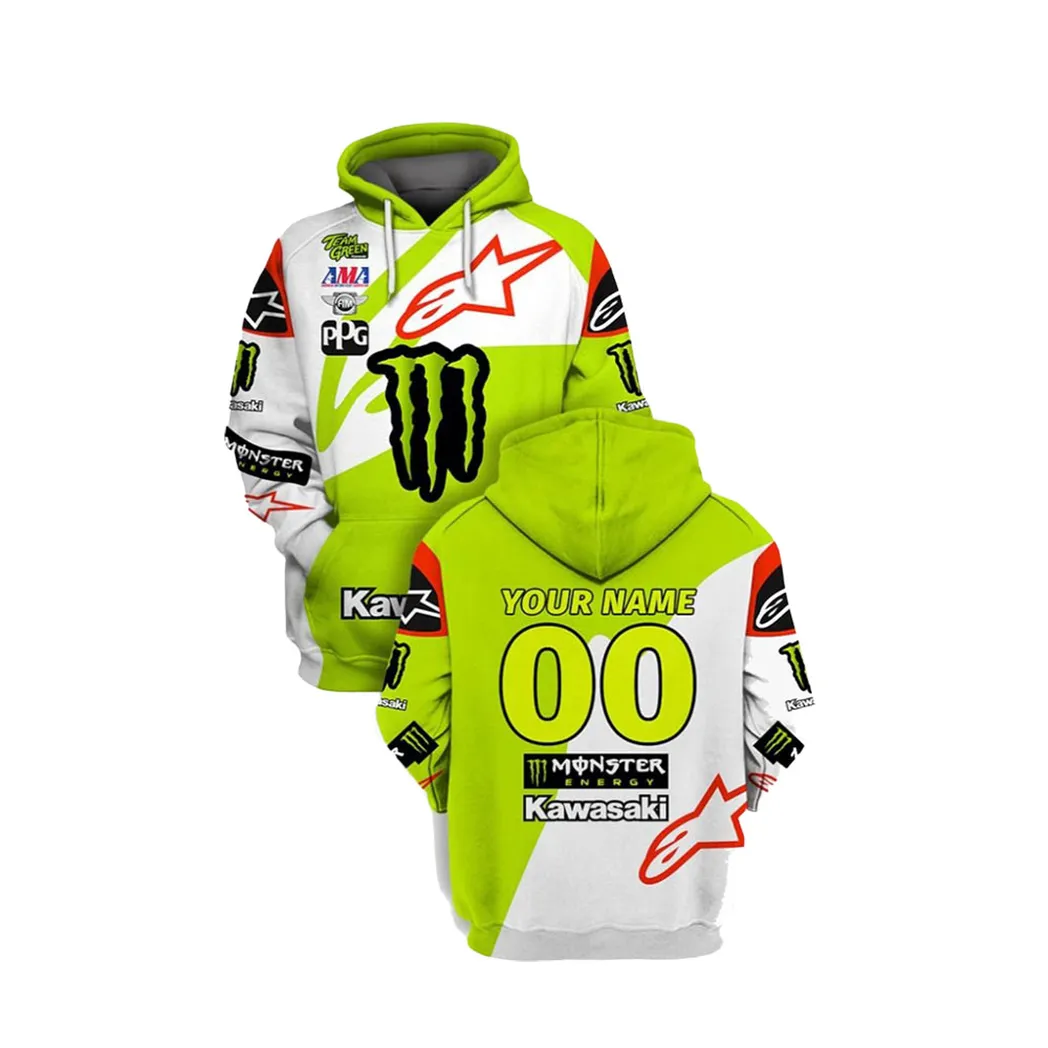 Racing Gift For Racer Kawasaki Monster Energy Name And Number Personalized Hoodie