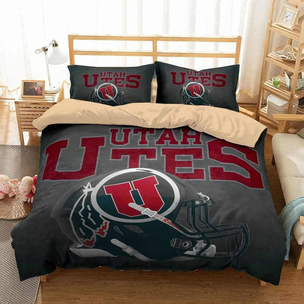 Utah Utes  NFL Football Team Bedding Set Duvet Cover With Pillowcase Amazing Gift For Football Lovers