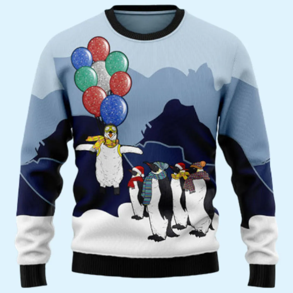 Penguin Christmas Balloon Ugly Sweater, Gift for Family, Mother, Father