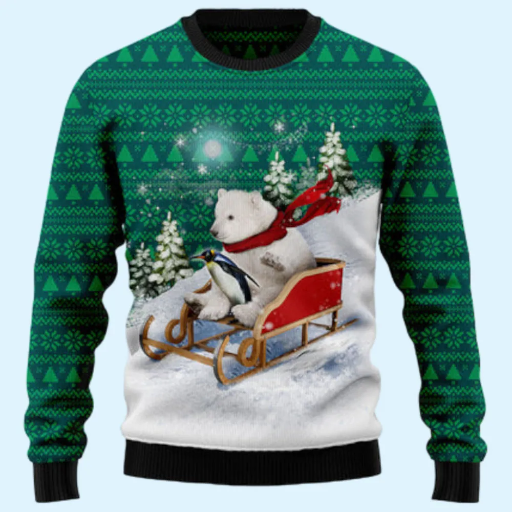 Polar Bear Sleigh Ugly Sweater, Gift for Family, Mother, Father