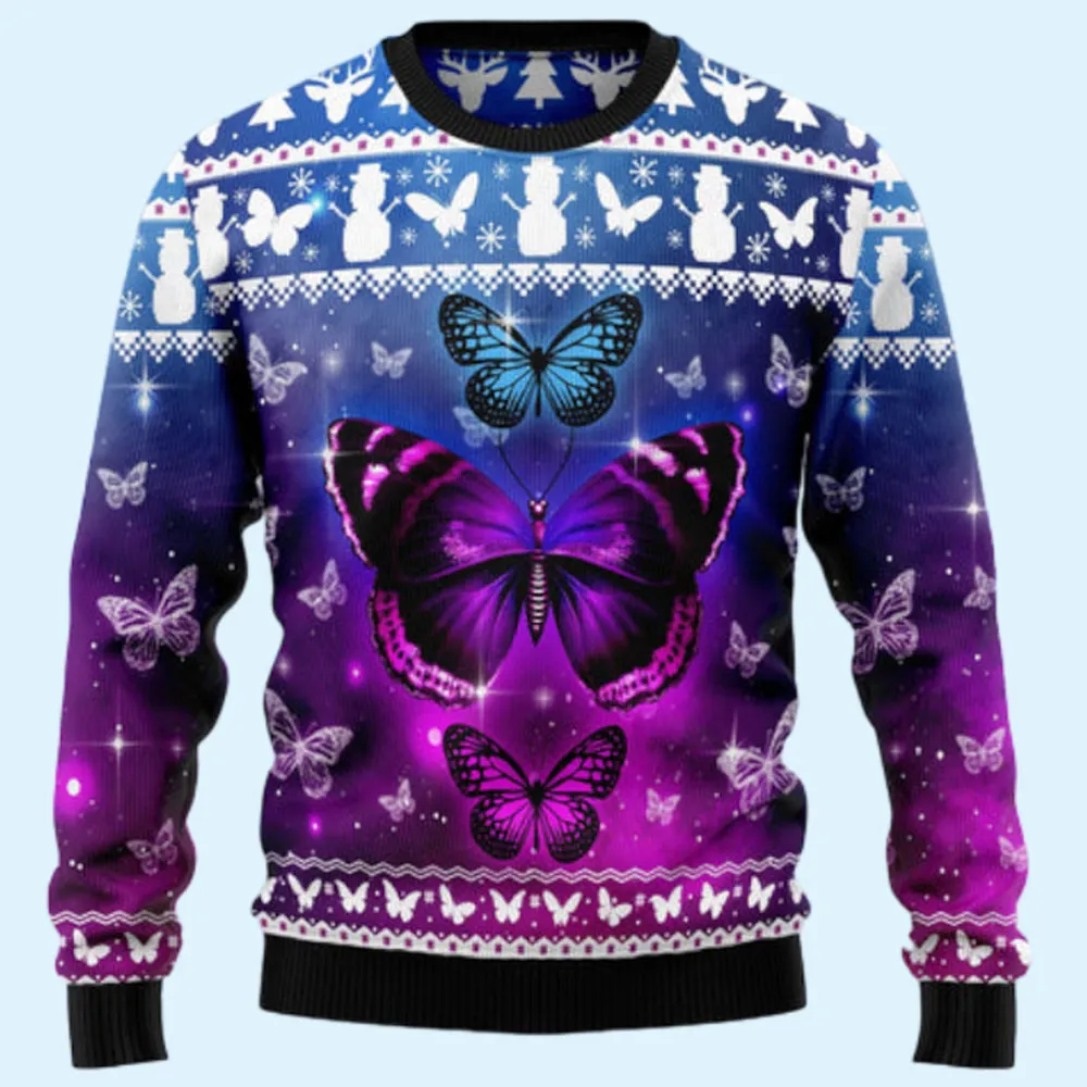 Purple Butterfly Ugly Sweater, Gift for Family, Mother, Father