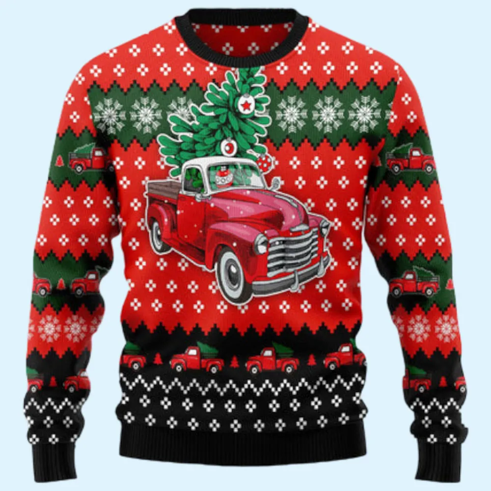 Red Truck Christmas Ugly Sweater, Gift for Family, Mother, Father