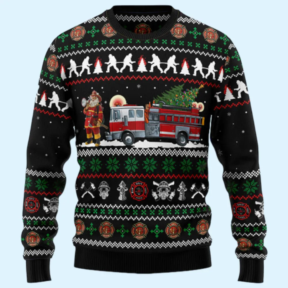 Santa Claus Firefighter Ugly Sweater, Gift for Family, Mother, Father