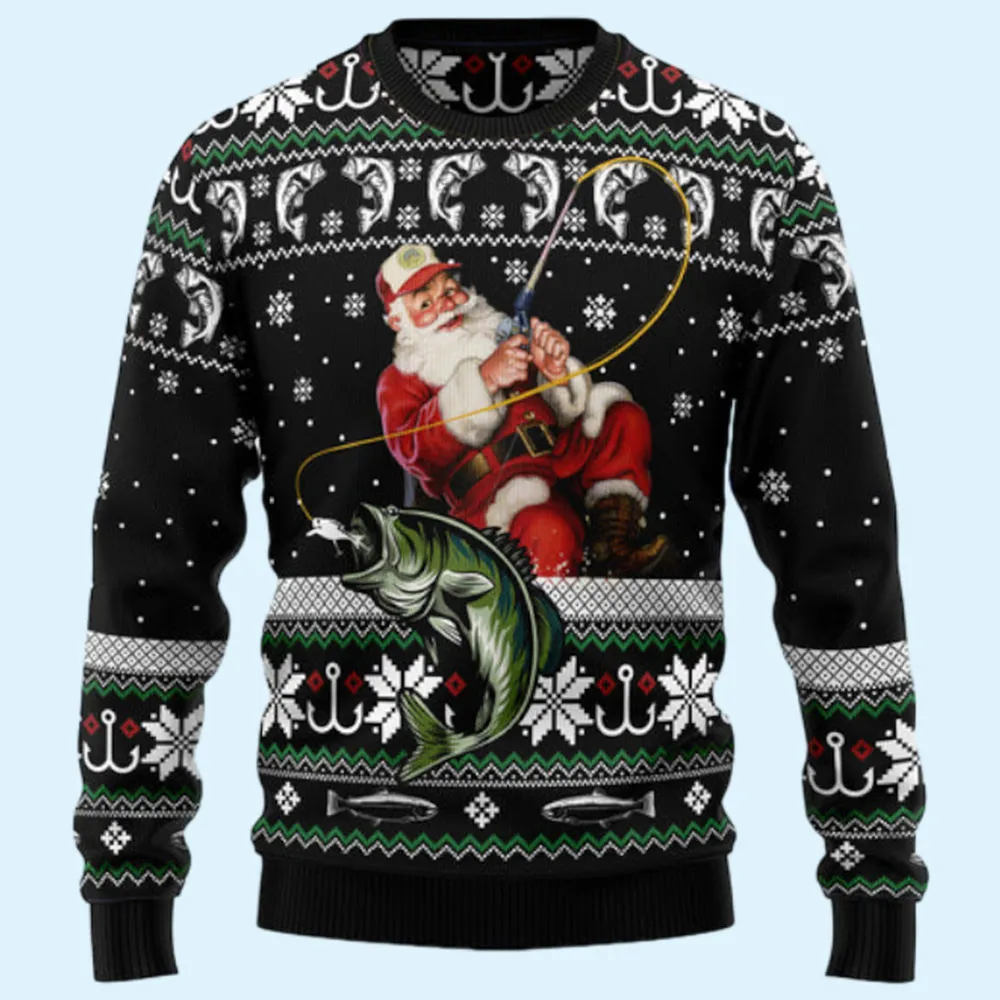 Santa Claus Fishing Ugly Sweater, Gift for Family, Mother, Father