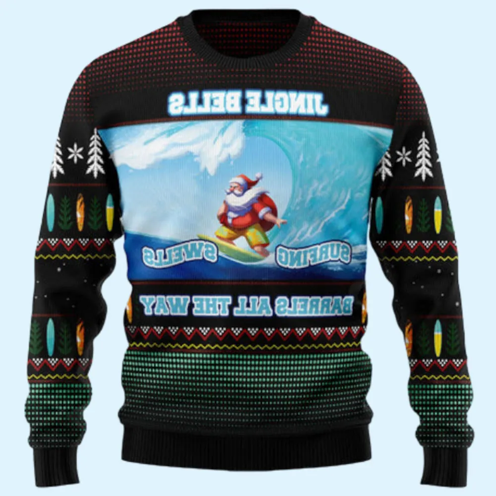 Santa Claus Surfing Ugly Sweater, Gift for Family, Mother, Father