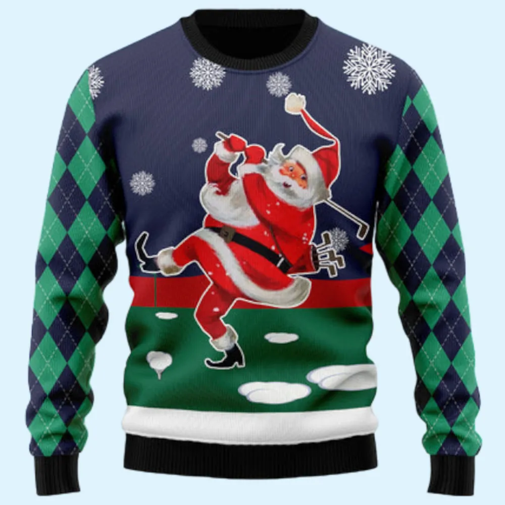 Santa Golfer Ugly Sweater, Gift for Family, Mother, Father