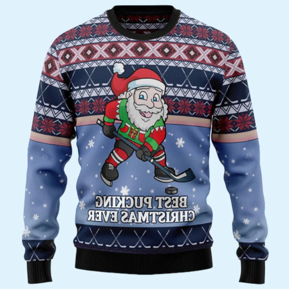 Santa Hockey Ugly Sweater, Gift for Family, Mother, Father