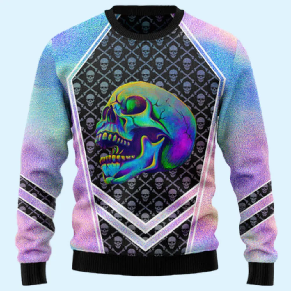 Skull Hologram Ugly Sweater, Gift for Family, Mother, Father