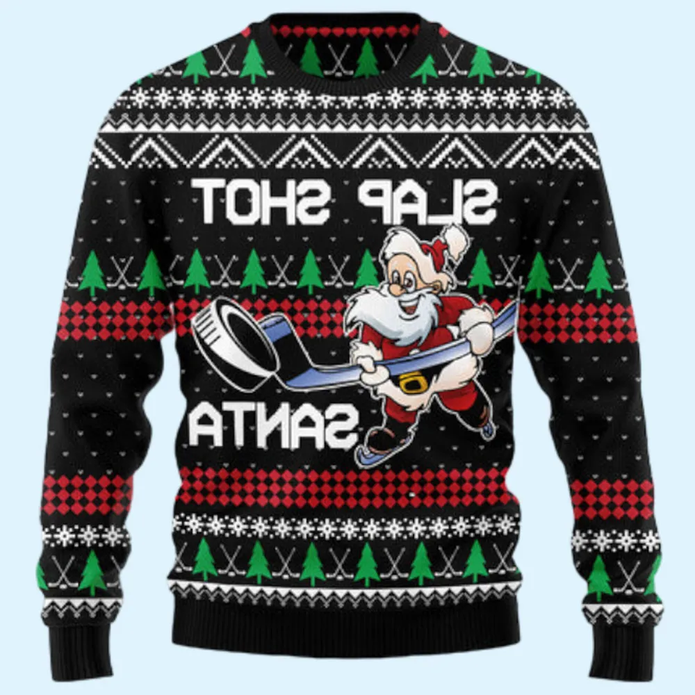 Slap Shot Santa Ugly Sweater, Gift for Family, Mother, Father