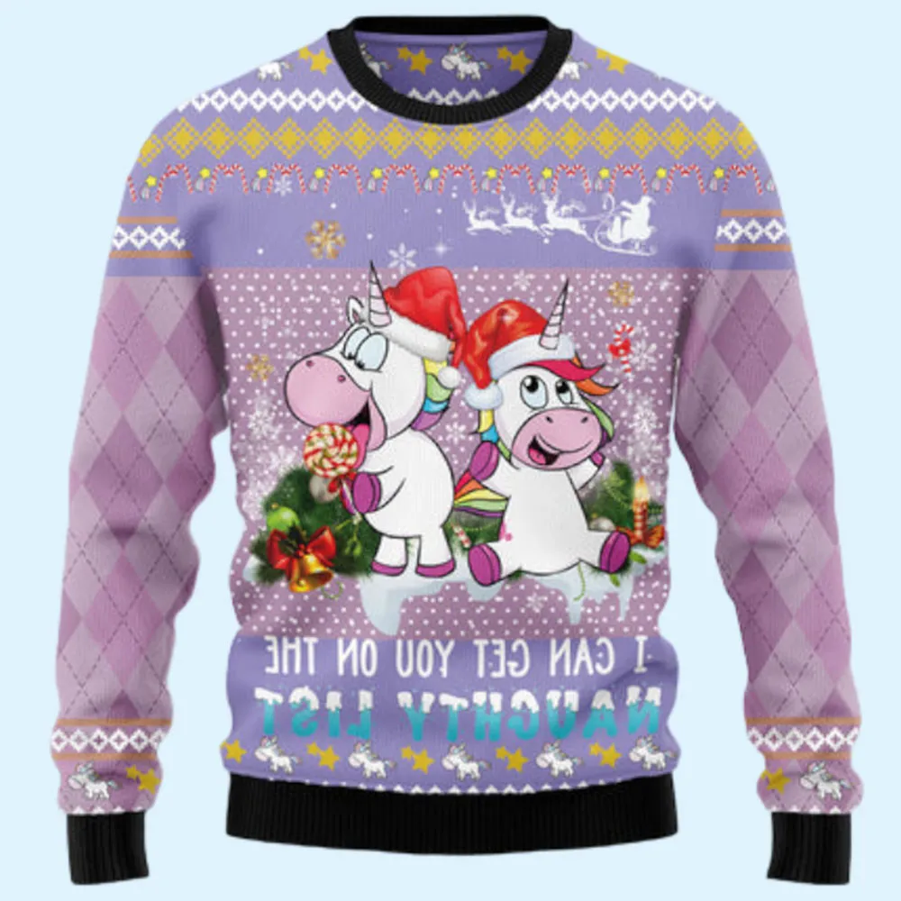 Unicorn Naughty List Ugly Sweater, Gift for Family, Mother, Father