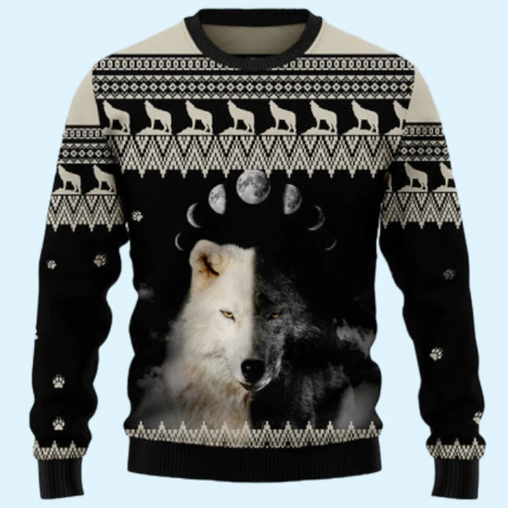 Wolf Day And Night Ugly Sweater, Gift for Family, Mother, Father