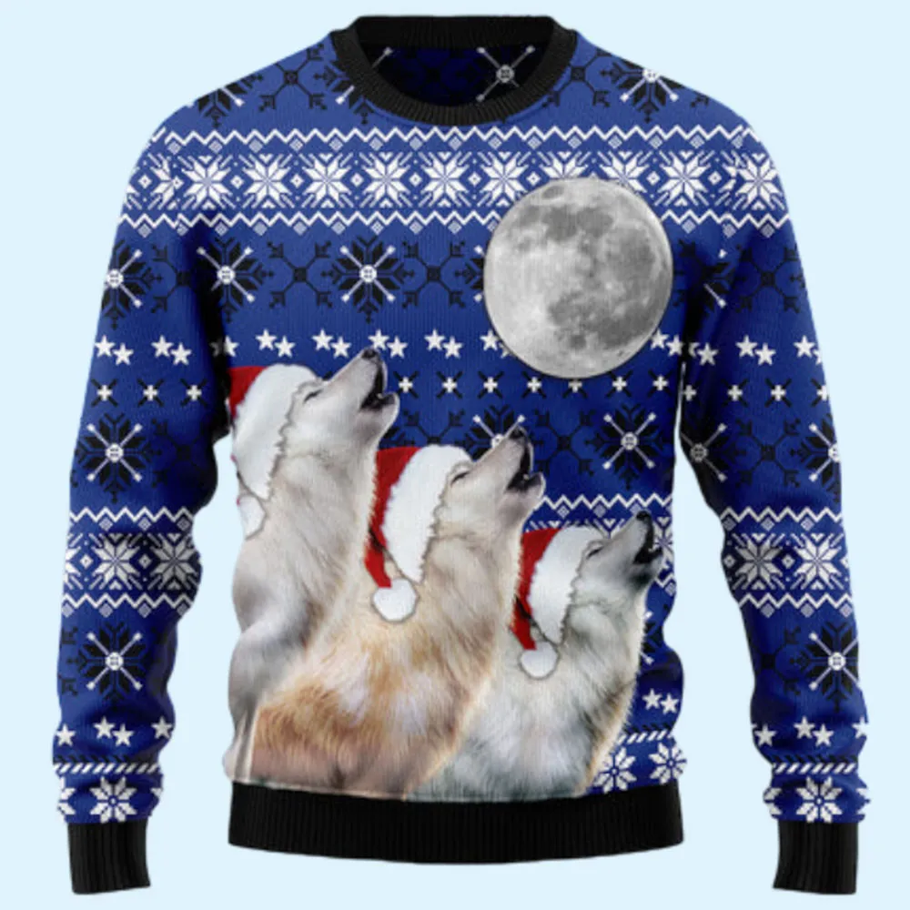 Wolf Howling Moon Ugly Sweater, Gift for Family, Mother, Father