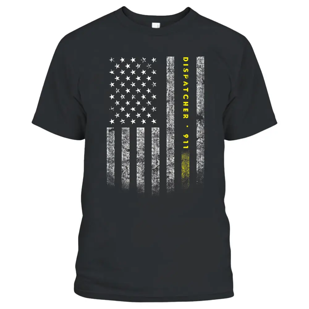 American Flag 911 Dispatcher  Gold Line Usa Flag T-Shirt