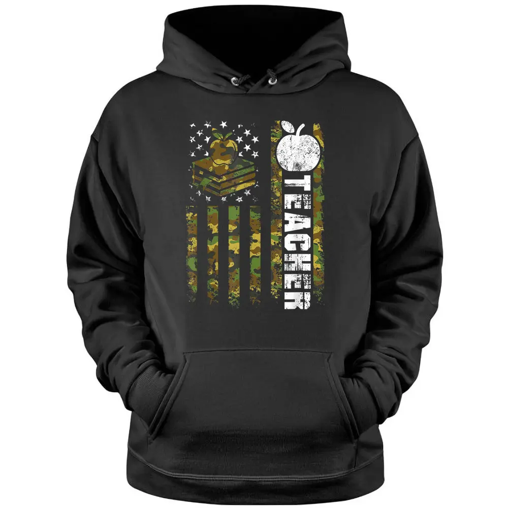 American Flag Camouflage Teacher Patriotic 4th Of July Pullover Hoodie