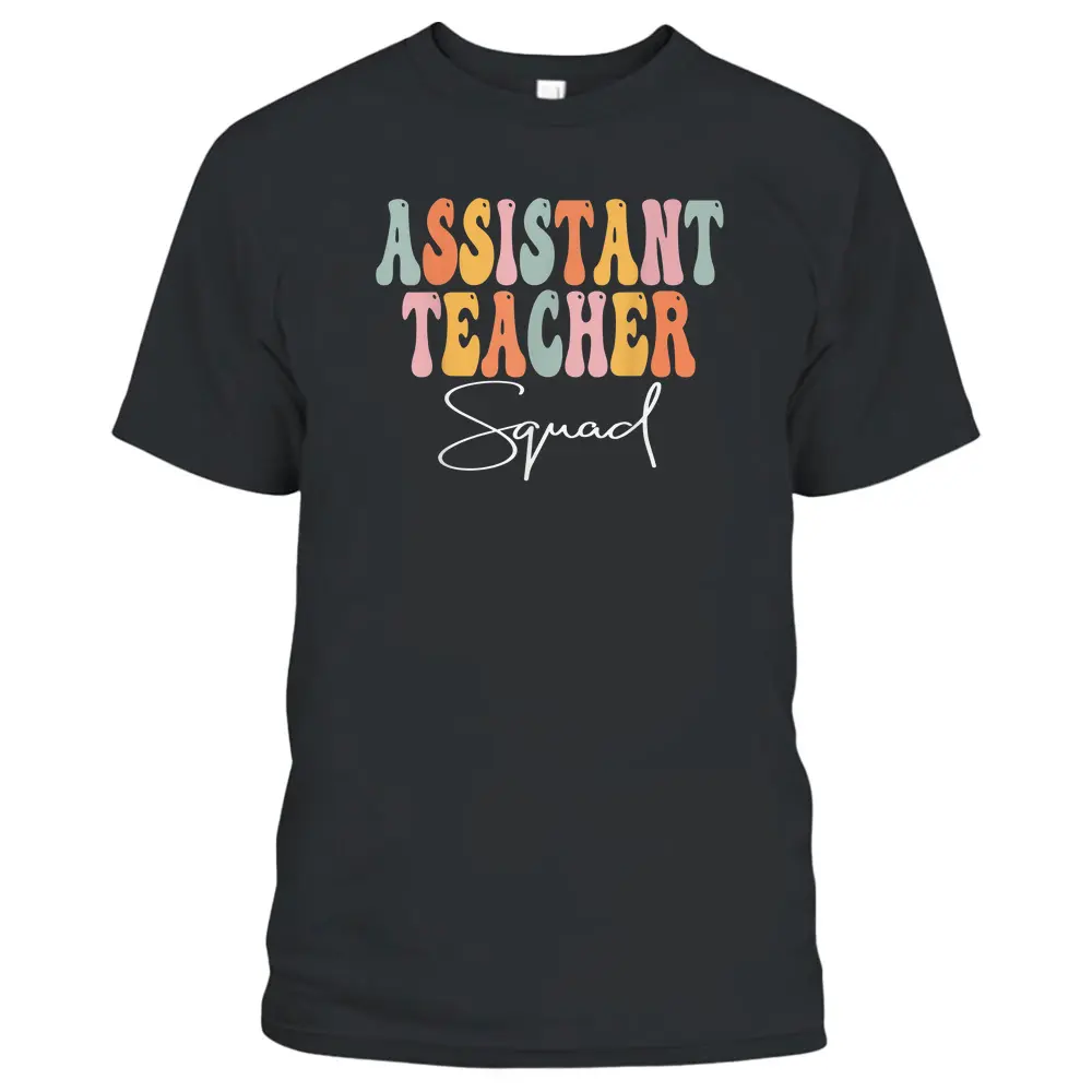 Assistant Teacher Squad Retro Groovy First Day Of School T-Shirt