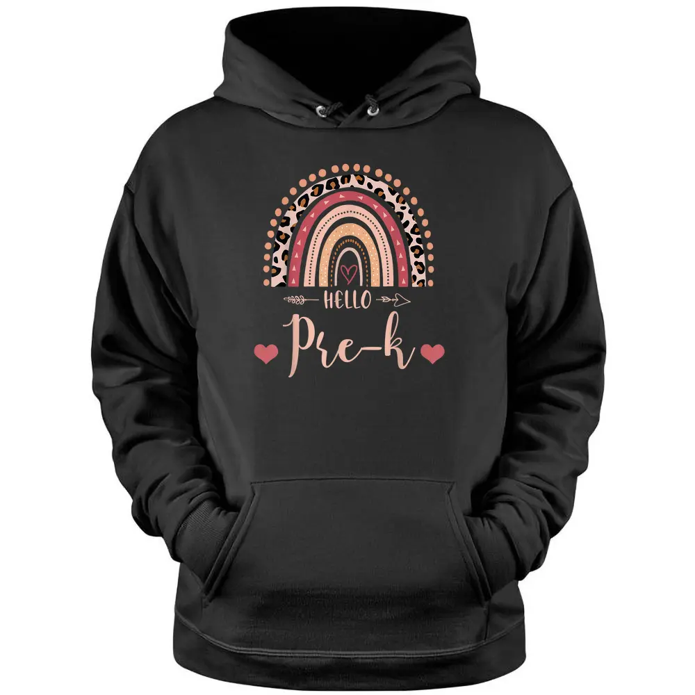 Back To School Hello PreK Teacher Leopard Rainbow Pullover Hoodie