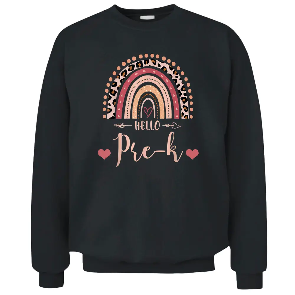 Back To School Hello PreK Teacher Leopard Rainbow Pullover Sweatshirt