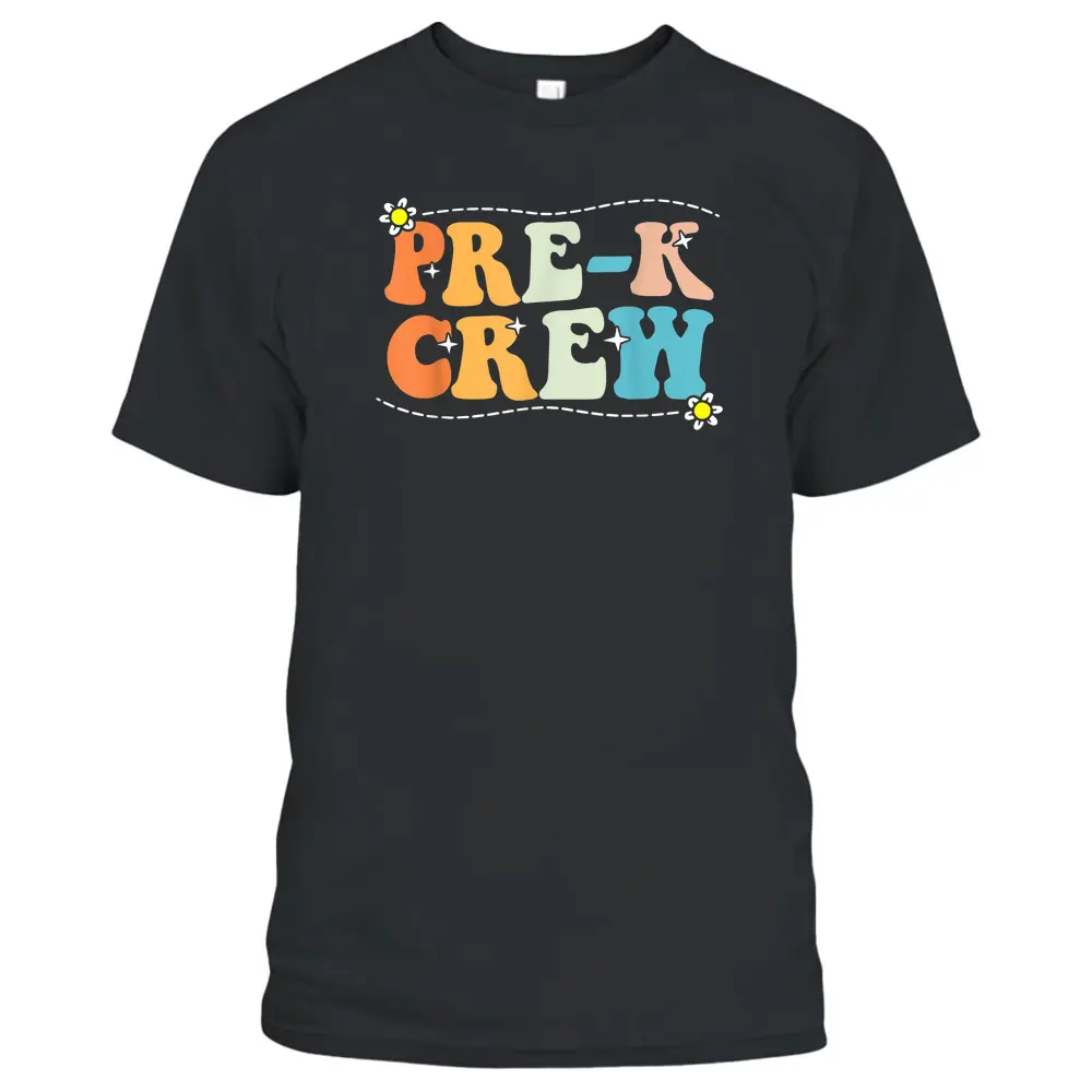 Back To School Pre-K Crew Groovy Retro Teacher Kid T-Shirt