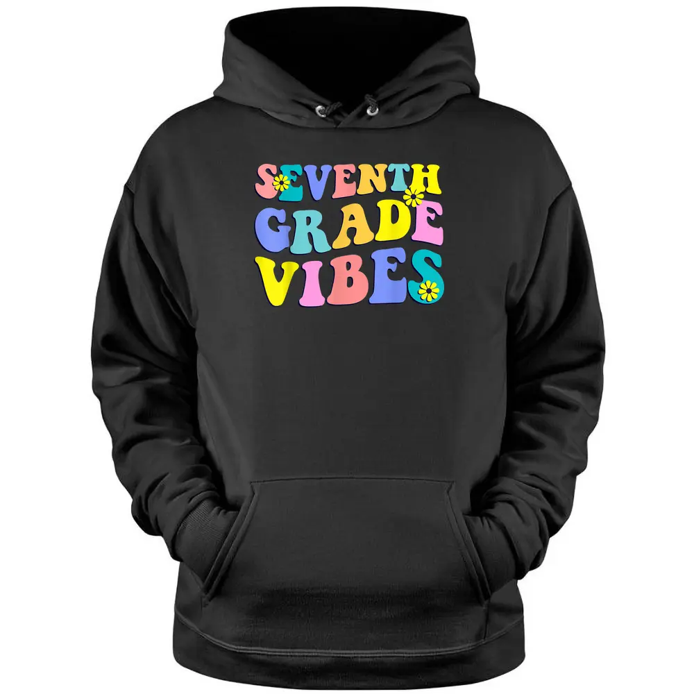 Back To School Seventh Grade Vibes Student Teacher Retro Pullover Hoodie