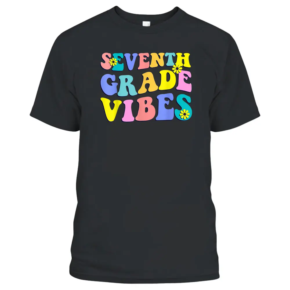 Back To School Seventh Grade Vibes Student Teacher Retro T-Shirt