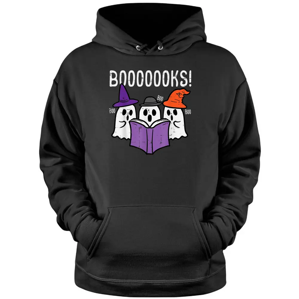 Boooks Ghosts Reading Book Retro Halloween Teacher Librarian Pullover Hoodie