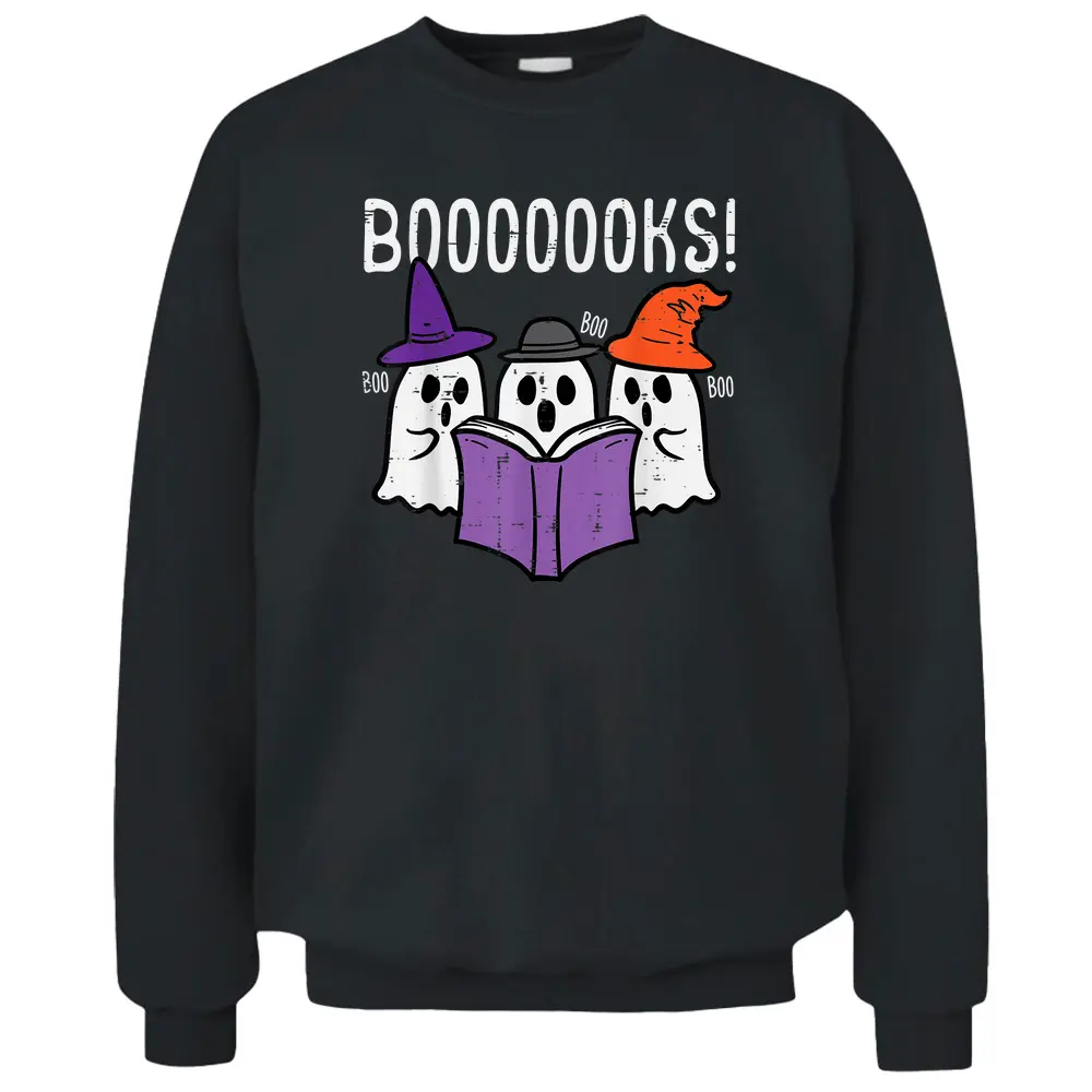 Boooks Ghosts Reading Book Retro Halloween Teacher Librarian Pullover Sweatshirt