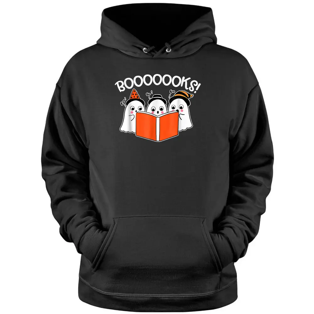 Boooks Lazy DIY Halloween Teacher Funny Ghost Reading Books Pullover Hoodie