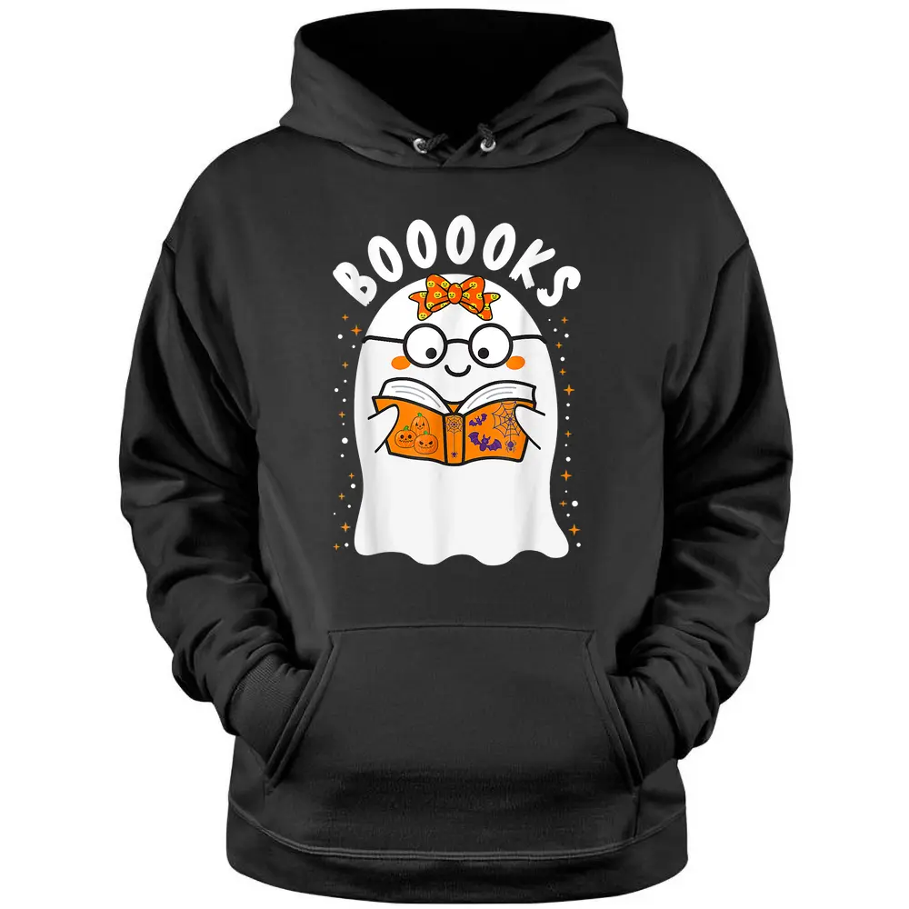 Booooks Cute Ghost Reading Library Books Teacher Halloween Pullover Hoodie