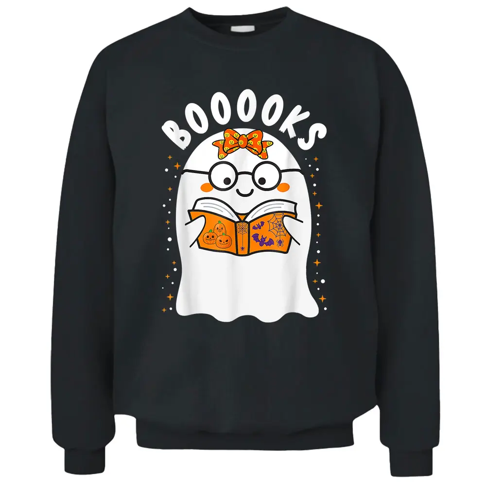 Booooks Cute Ghost Reading Library Books Teacher Halloween Pullover Sweatshirt