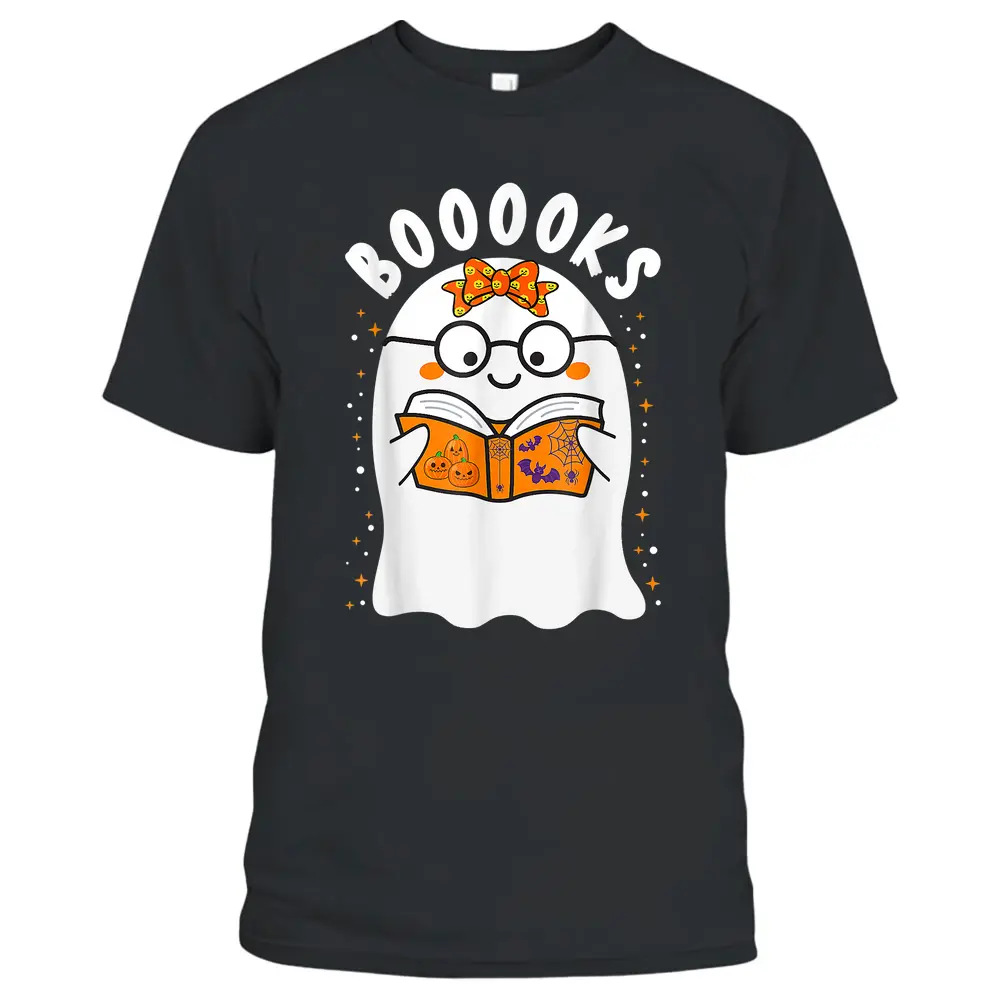 Booooks Cute Ghost Reading Library Books Teacher Halloween T-Shirt