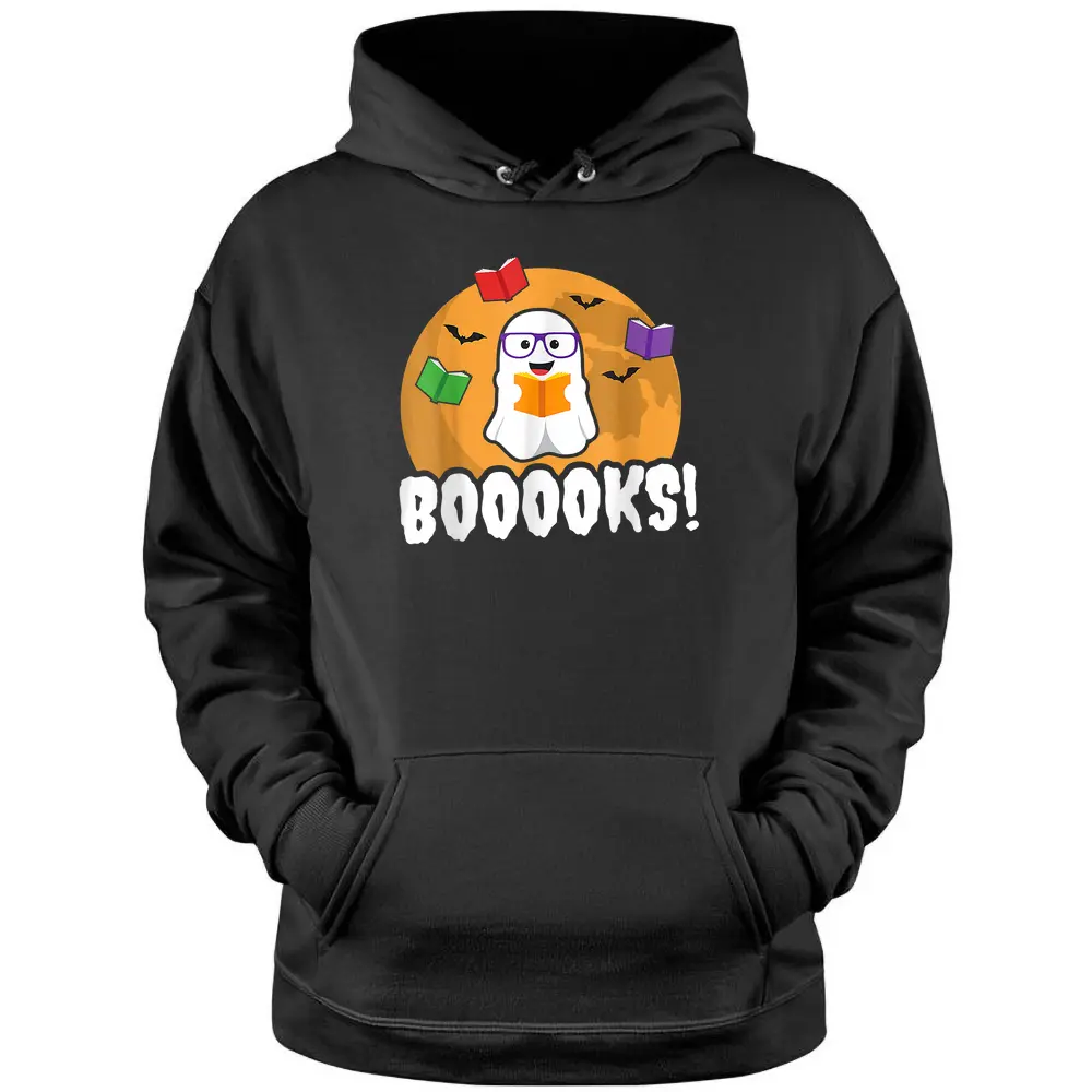 Booooks Ghost Boo Read Books Library Funny Halloween Teacher Pullover Hoodie