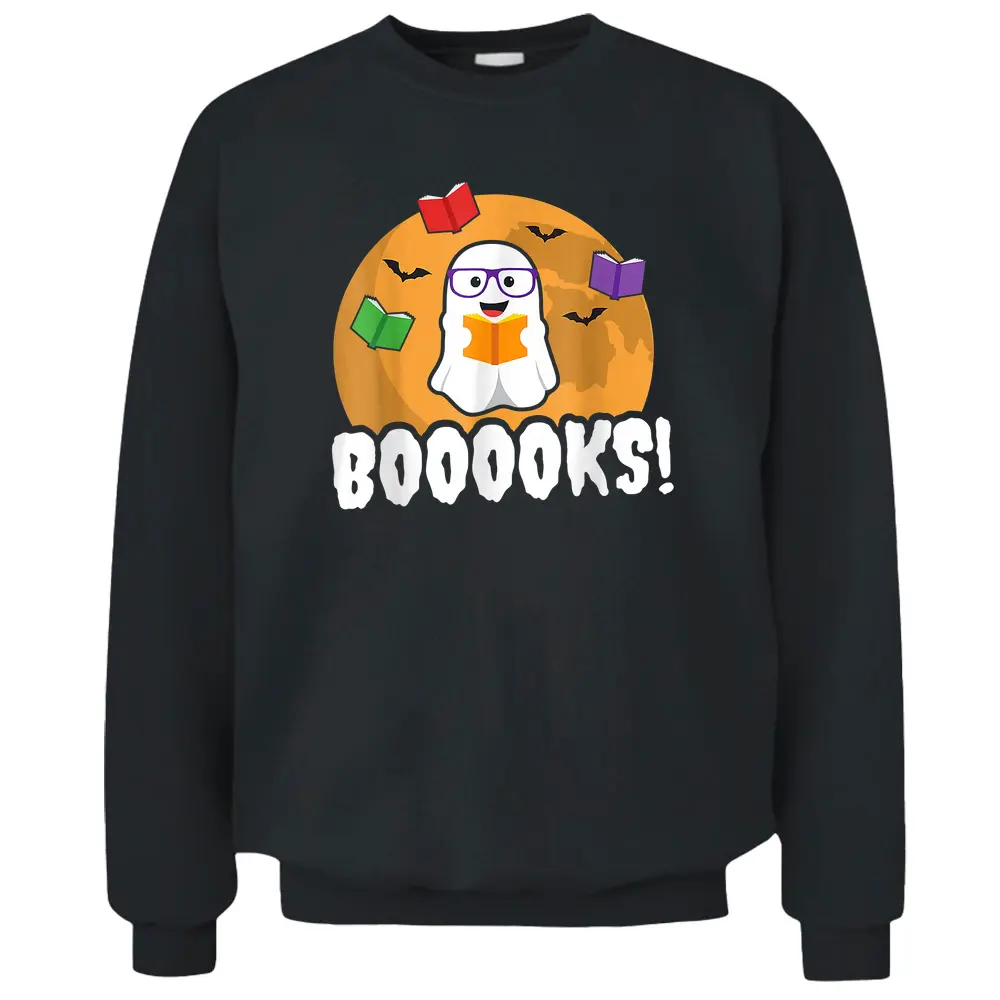 Booooks Ghost Boo Read Books Library Funny Halloween Teacher Pullover Sweatshirt