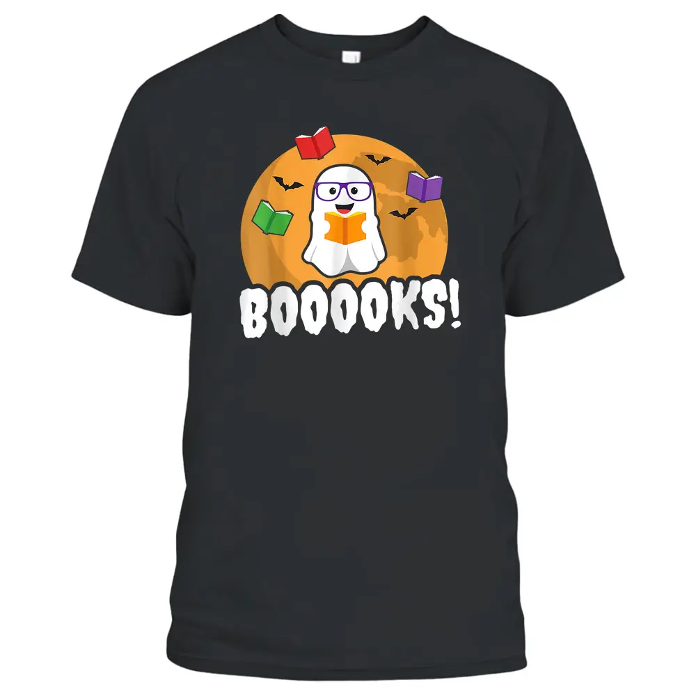 Booooks Ghost Boo Read Books Library Funny Halloween Teacher T-Shirt