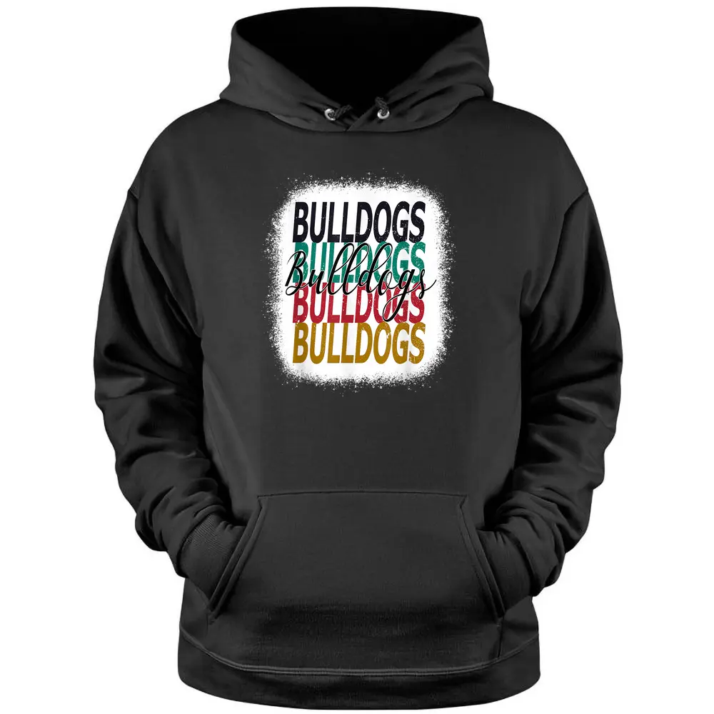 Bulldogs Teacher School Sports Fan Team Spirit Bleached Pullover Hoodie