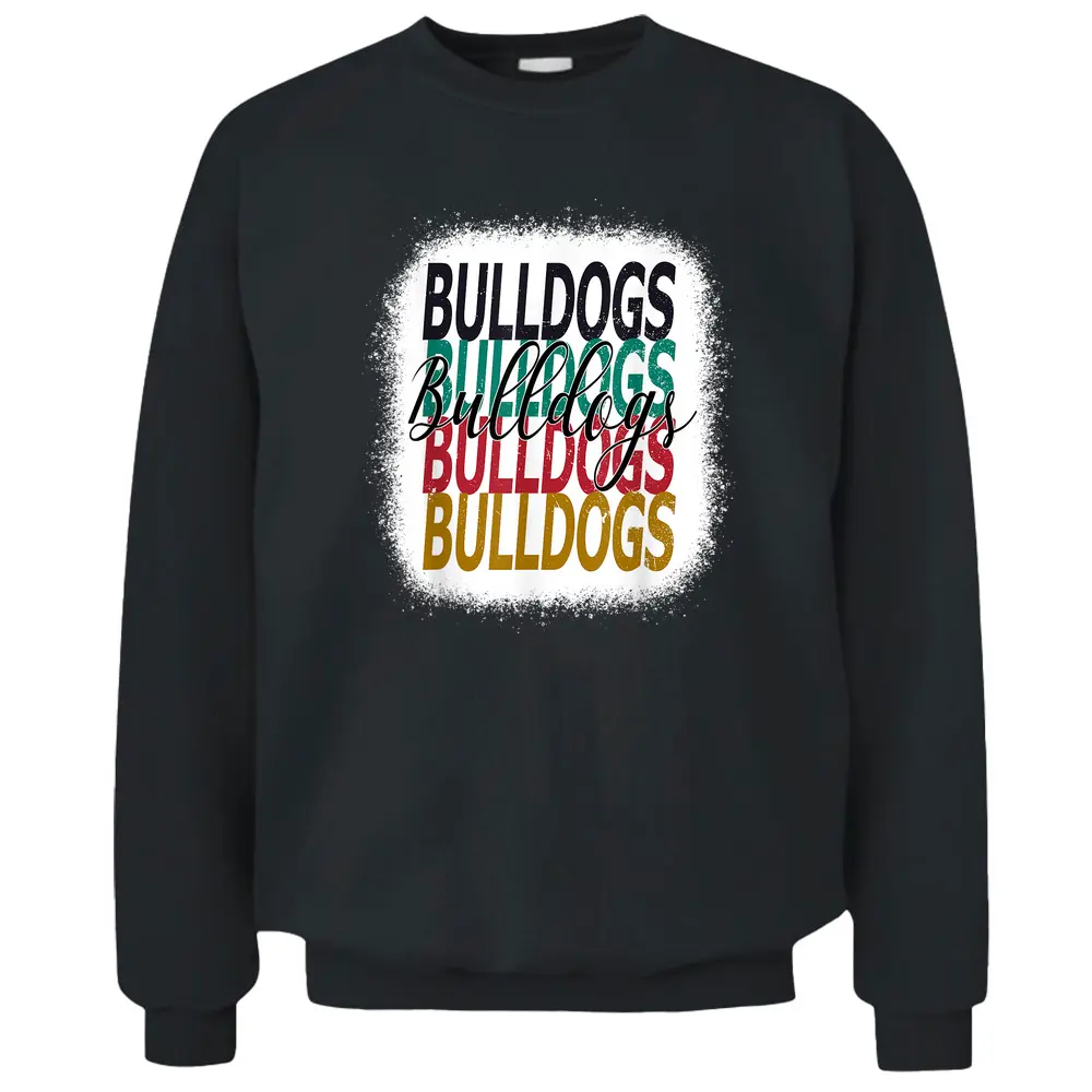 Bulldogs Teacher School Sports Fan Team Spirit Bleached Pullover Sweatshirt