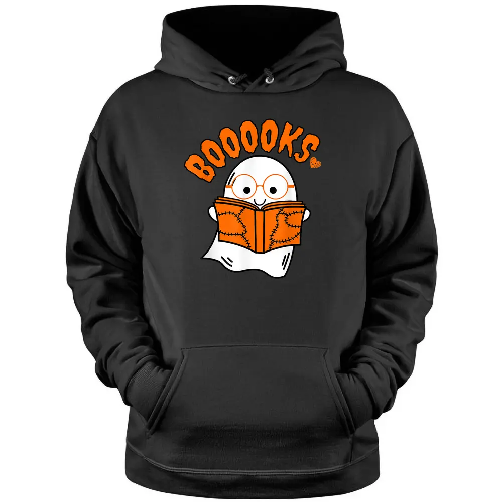 Cute Ghost Book Reading Halloween Teacher Costume Pullover Hoodie