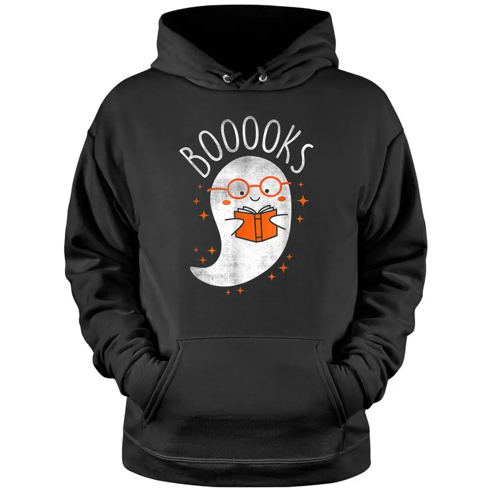 Cute Ghost Book Reading Teacher School Funny Halloween 2022 Pullover Hoodie