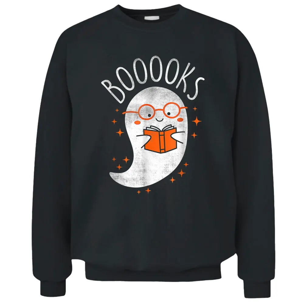 Cute Ghost Book Reading Teacher School Funny Halloween 2022 Pullover Sweatshirt