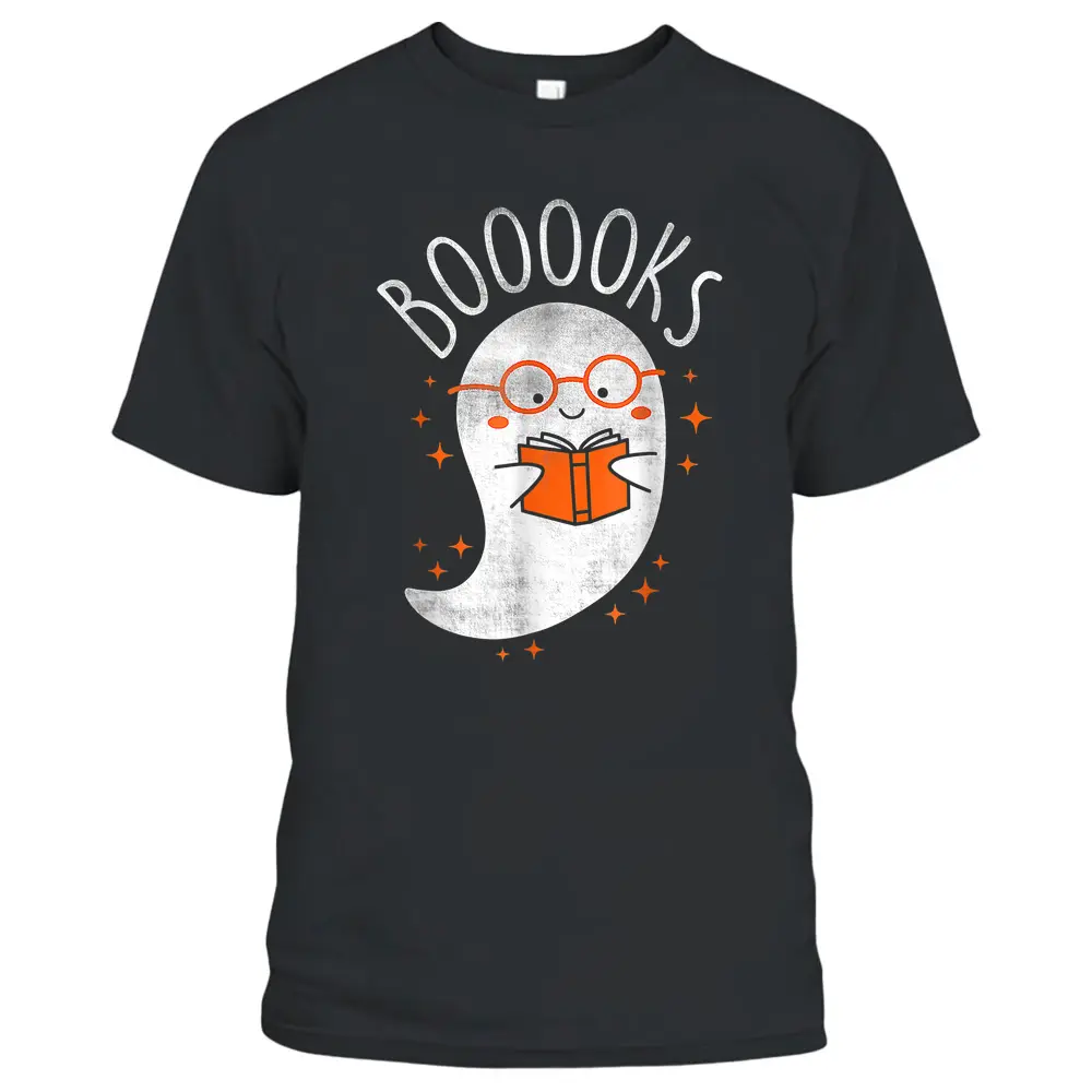 Cute Ghost Book Reading Teacher School Funny Halloween 2022 T-Shirt